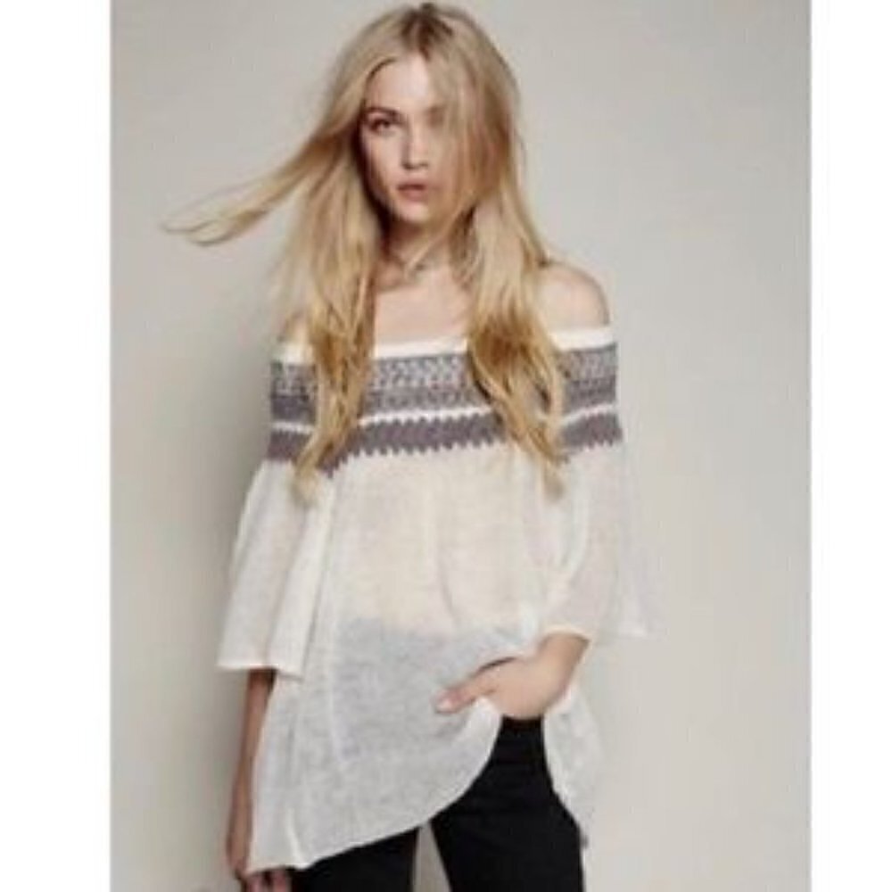 FREE PEOPLE Womens' Loch Lomond Sweater Cream Gray Fair Aisle Size Small